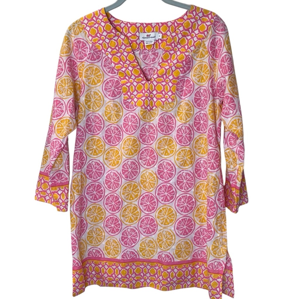 Vineyard Vines Pink and Orange Grapefruit Citrus Tunic Top small